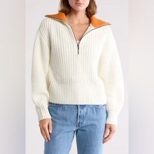 RDI Crop Quarter Zip Sweater In Winter White/Grey